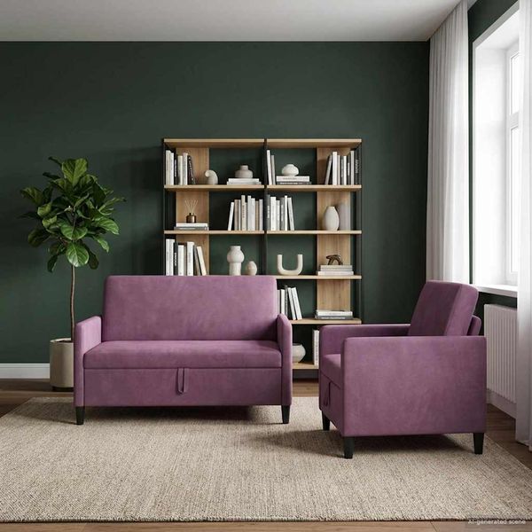 vidaXL Súprava pohovky s úložným priestorom 2 ks Fialová Polyester
