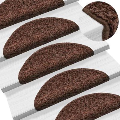 vidaXL Schodové rohože 5 ks 56x17x3 cm hnedé polkruhové