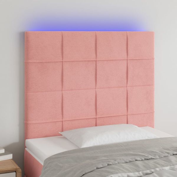 vidaXL Čelo postele s LED ružové 80x5x118/128 cm zamat