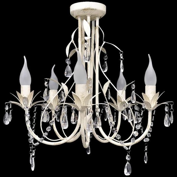 Krištáľový visiaci luster, elegantný, biely, 5 objímok na žiarovky