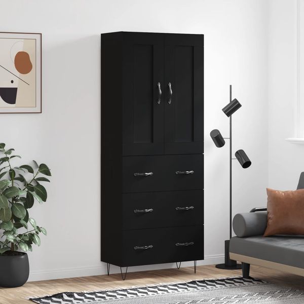 vidaXL Vysoká skrinka čierna 69,5x34x180 cm spracované drevo