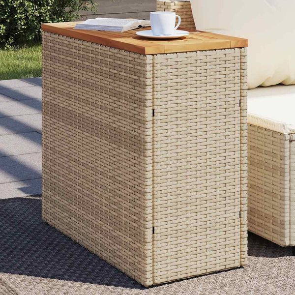 vidaXL Záhr. príručný stôl drevená doska béžová 58x27,5x55cm polyratan