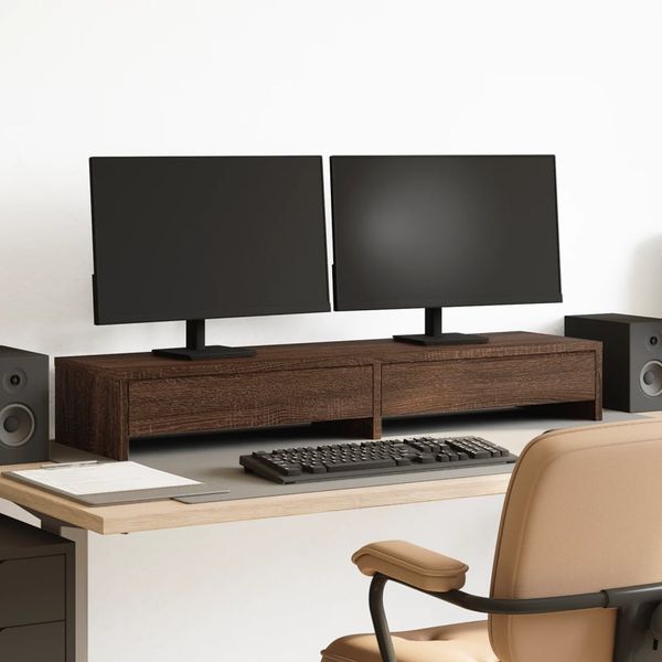 vidaXL Stojan na monitor a zásuvky hnedý dub 100x27x15cm borovica