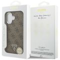 Puzdro Guess Magsafe 4G PU kožené puzdro s trojuholníkovým logom a strieborným kovovým rámom fotoaparátu pre iPhone 17 hnedé