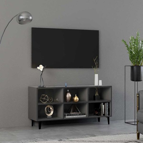 vidaXL TV stolík kovové nohy sivý 103,5x35x50 cm