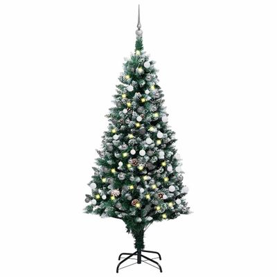 vidaXL Umelý vianočný stromček s LED a setom gulí a šiškami 150 cm