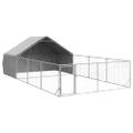 vidaXL Vonkajšia búda pre psov s výbehom, 7x3x1,9 m, pozinkovaná oceľ