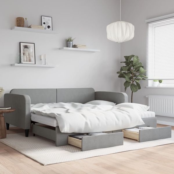 vidaXL Rozkladacia denná posteľ so zásuvkami bledosivá 100x200cm látka