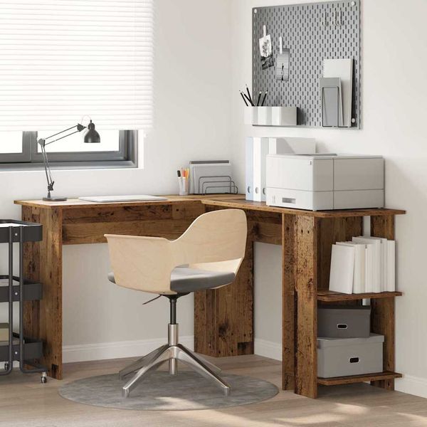 vidaXL Rohový stôl Staré drevo 140 x 113,5 x 75 cm Kompozitné drevo
