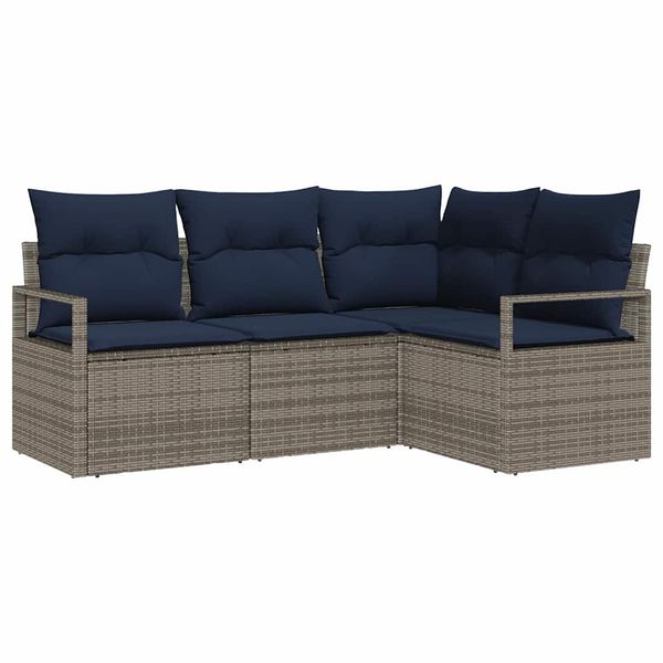 vidaXL Sada pohoviek s vankúšom 4 pcs Sivá polyratan