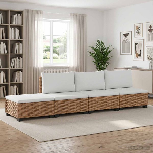 vidaXL 4 ks Ratanová lounge súprava s vankúšmi GENDT Prírodný ratan