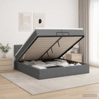 vidaXL Ottoman posteľ s matracom a LED Tmavosivá 200 x 200 cm Látka