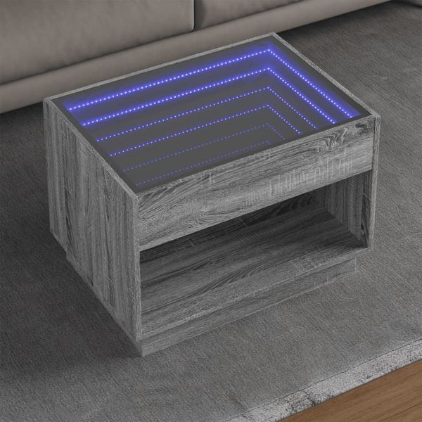 vidaXL Konferenčný stolík s nekonečnými LED sivý sonoma 70x50x50 cm