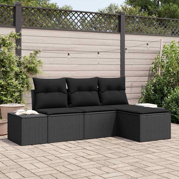 vidaXL Súprava záhradných pohoviek s vankúšom s úložiskom 4 pcs Čierna