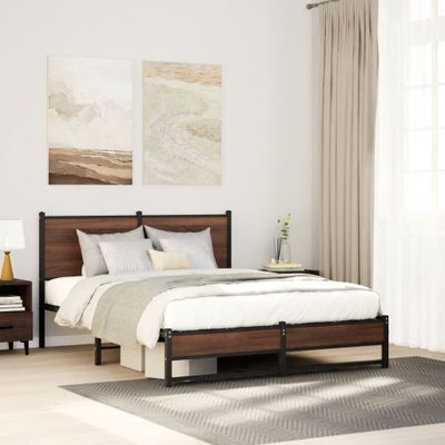 vidaXL Kovový posteľný rám bez matraca hnedý dub 150x200 cm