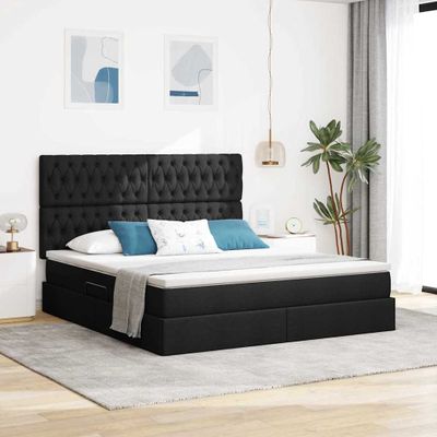vidaXL Postel s úložným prostorem a matrací Čierna 180 x 200 cm látka