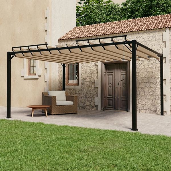 vidaXL Altánok so žalúziovou strechou 3x4 m sivohnedý látka a hliník