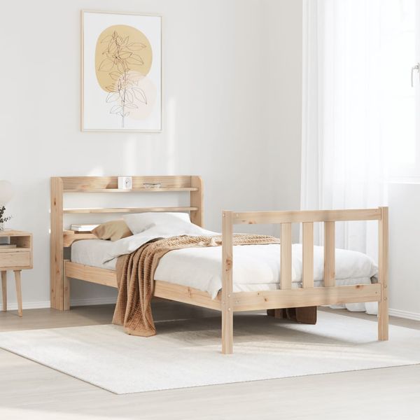vidaXL Posteľný rám s čelom biely 75x190 cm borovicový masív