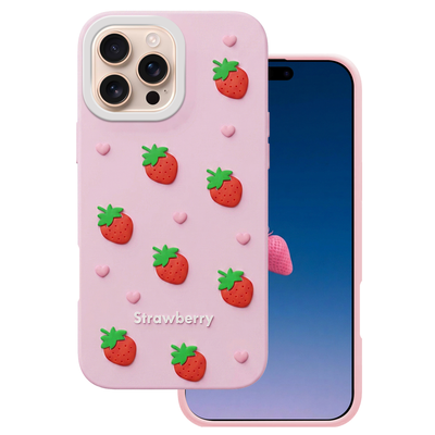 Puzdro Strawberry pre iPhone 16 Pro 6,3" ružové
