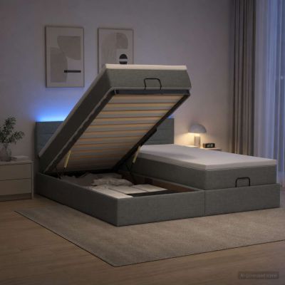 vidaXL Ottoman posteľ s matracom a LED Tmavosivá 200 x 200 cm Látka
