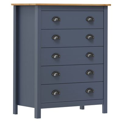 vidaXL Komoda Hill s 5 zásuvkami, sivá 79x40x96,5 cm, borovicový masív