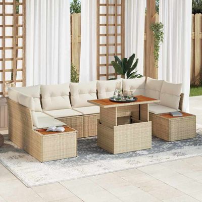 vidaXL Súprava záhradných pohoviek s úložiskom 8 pcs Béžová Poly ratan
