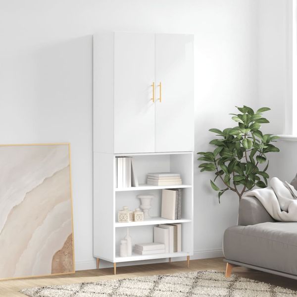 vidaXL Vysoká skrinka lesklá biela 69,5x34x180 cm spracované drevo