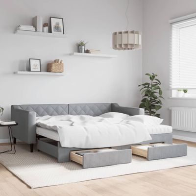 vidaXL Rozkladacia denná posteľ so zásuvkami bledosivá 90x190 cm látka