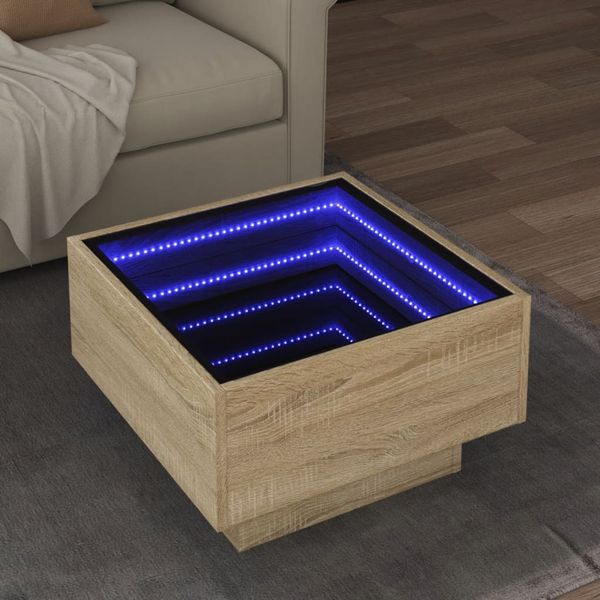 vidaXL Konferenčný stolík s LED dub sonoma 50x50x30 cm kompozit. drevo