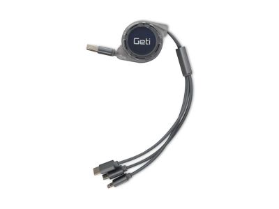 Kábel GETI GCU 04 USB 3v1 strieborný samonavíjaci