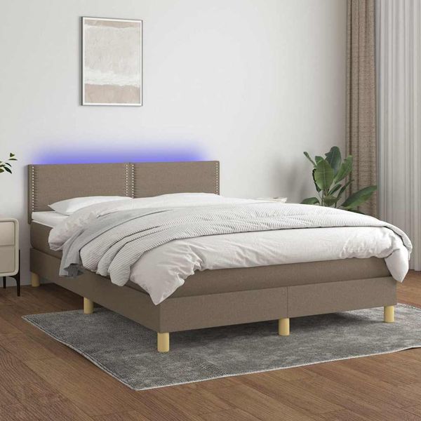 vidaXL Posteľ boxsping s matracom a LED sivohnedá 140x200 cm látka