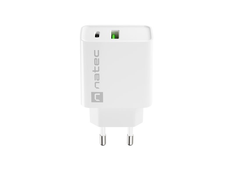 Univerzálna nabíjačka Natec RIBERA 20W 1X USB-A + 1X USB-C, biela