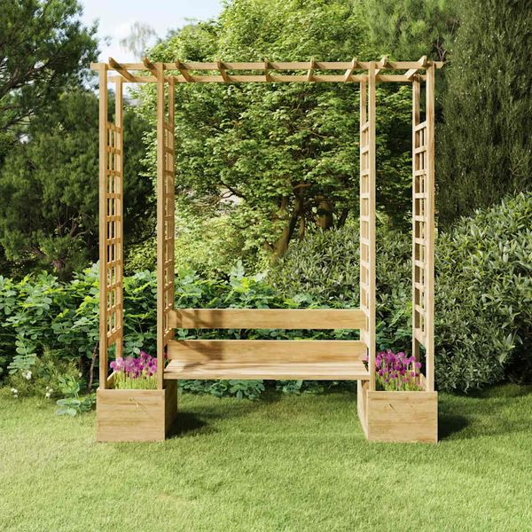 vidaXL Záhradná pergola s lavičkou a kvetináčmi impregnovaný masív