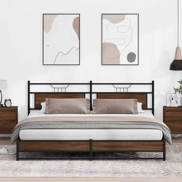 vidaXL Kovový posteľný rám bez matraca hnedý dub 200x200 cm