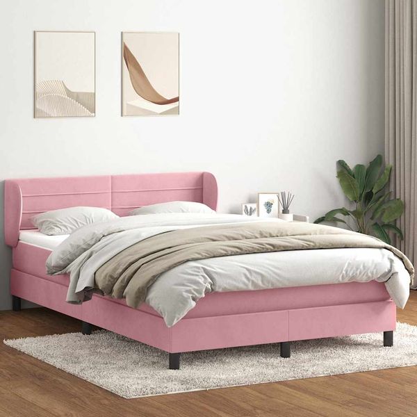 vidaXL Posteľný rám boxsping s matracom ružový 140x210 cm zamat