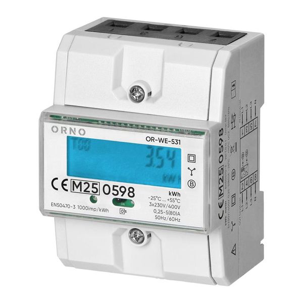Elektromer 3F na DIN lištu trojfázový ORNO OR-WE-531 digitálny, MID, obousmerný