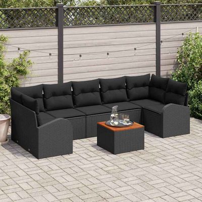 vidaXL Súprava záhradných pohoviek s vankúšom 8 pcs Čierna polyratan
