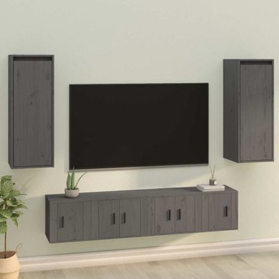 vidaXL Nástenné skrinky 2 ks sivé 30x30x80 cm masívna borovica