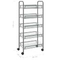 vidaXL Kuchynský vozík s 5 poschodiami sivý 46x26x105 cm železný