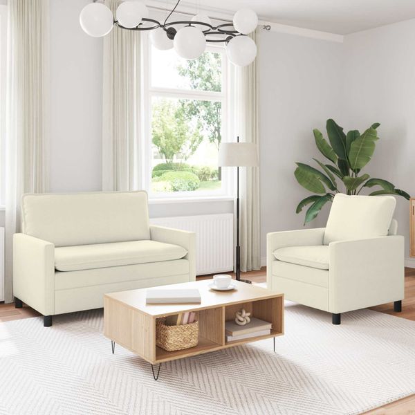 vidaXL Sada pohoviek 2 pcs Krémová Látka