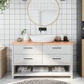 vidaXL Kúpeľňová doska bledohnedá 140x50x(2-4) cm ošetrený masív