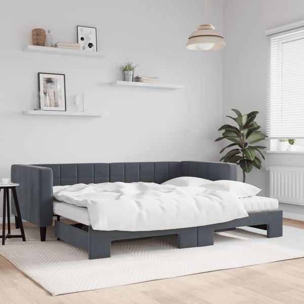 vidaXL Rozkladacia denná posteľ s matracmi tmavosivá 90x190 cm zamat