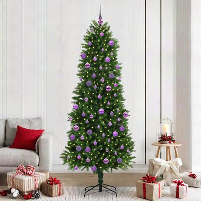 vidaXL Vianočný stromček s 300 LED-i so stojanom Zelená 240 cm PE