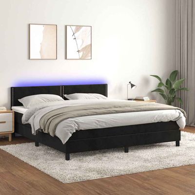 vidaXL Posteľ boxsping s matracom a LED čierna 180x200 cm zamat