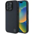Puzdro Mercedes pre iPhone 16 Pro Max 6,9" MEHMP16X23RBGVV Hardcase MB imitácia dreva Koža MagSafe tmavomodrá
