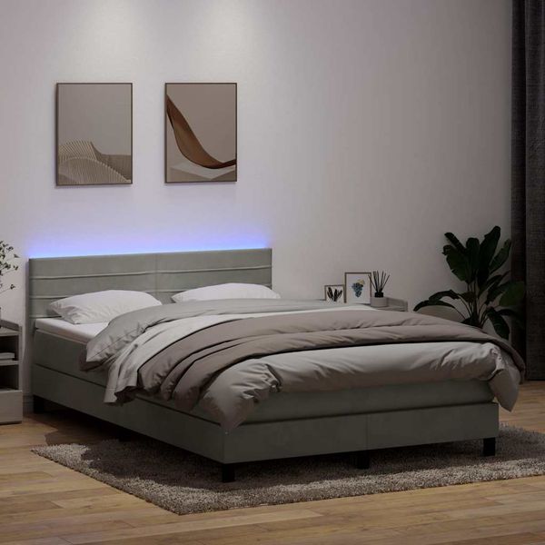 vidaXL Posteľný rám boxsping s matracom a LED bledosivý 160x210 cm zamat