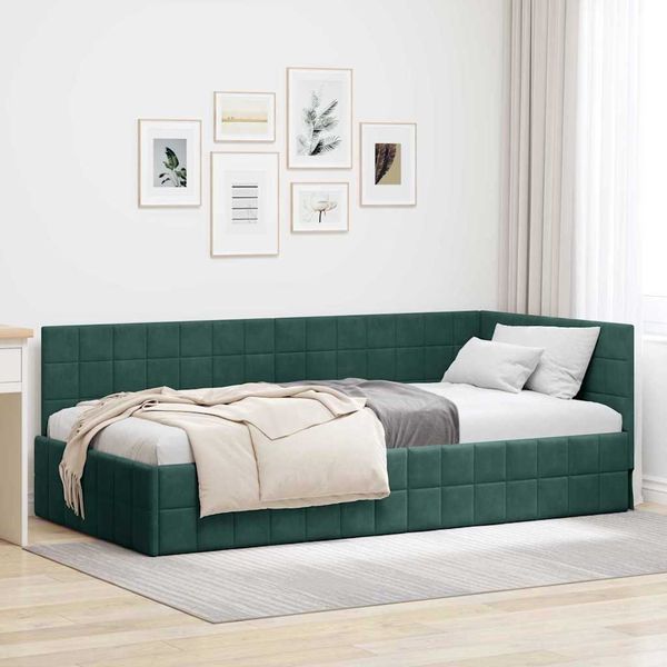 vidaXL Rohový rám postele Tmavozelená 90 cm x 190 cm Zamat