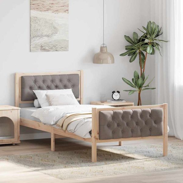vidaXL Rám postele Sivohnedá 90 x 190 cm Masívne borovicové drevo
