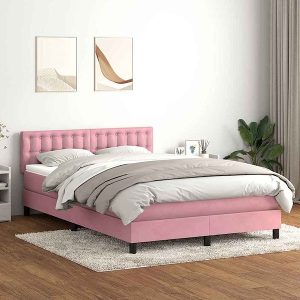 vidaXL Posteľný rám boxsping s matracom ružový 140x210 cm zamat