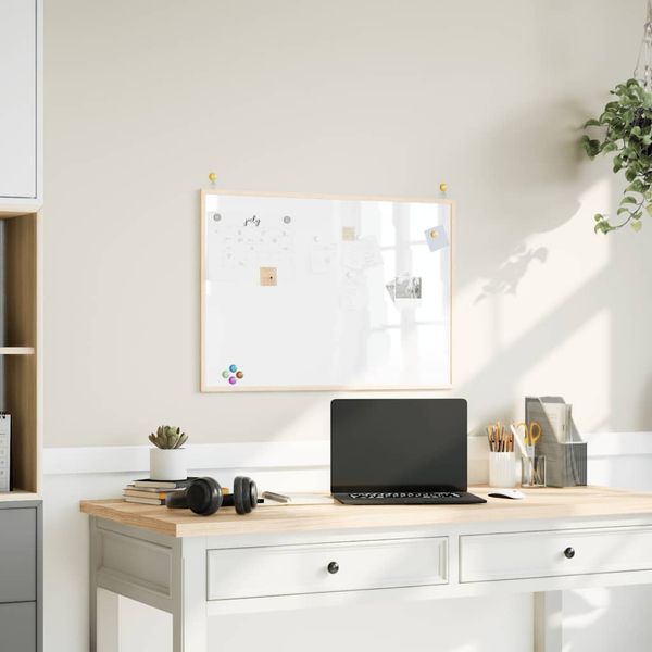 vidaXL Magnetická biela tabuľa s rámom z masívneho borovicového dreva 80x55 cm